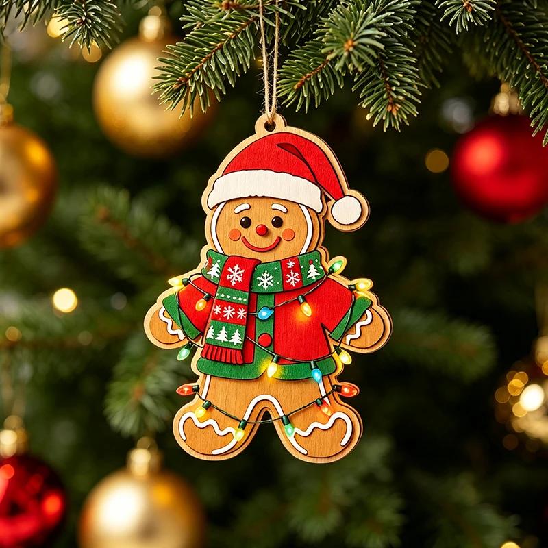 Christmas Gingerbread Man Pendants Cute Cartoon Wooden Gingerbread Man Hanging Ornaments Home Party Xmas Tree DIY Crafts Decor