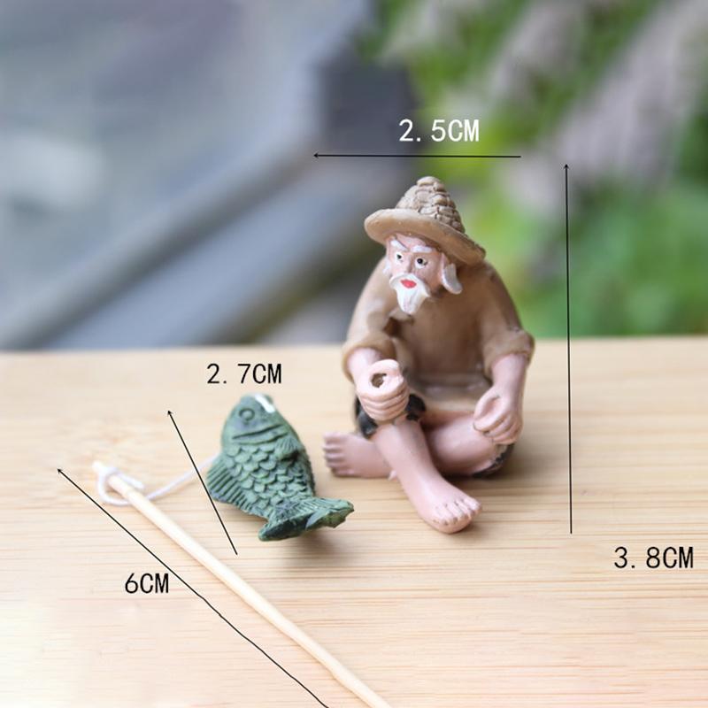 Fishing Old Man Resin Figure Statue Sitting Garden Ornament Outdoor Garden Pool Micro-Landscape Bonsai Garden Crafts