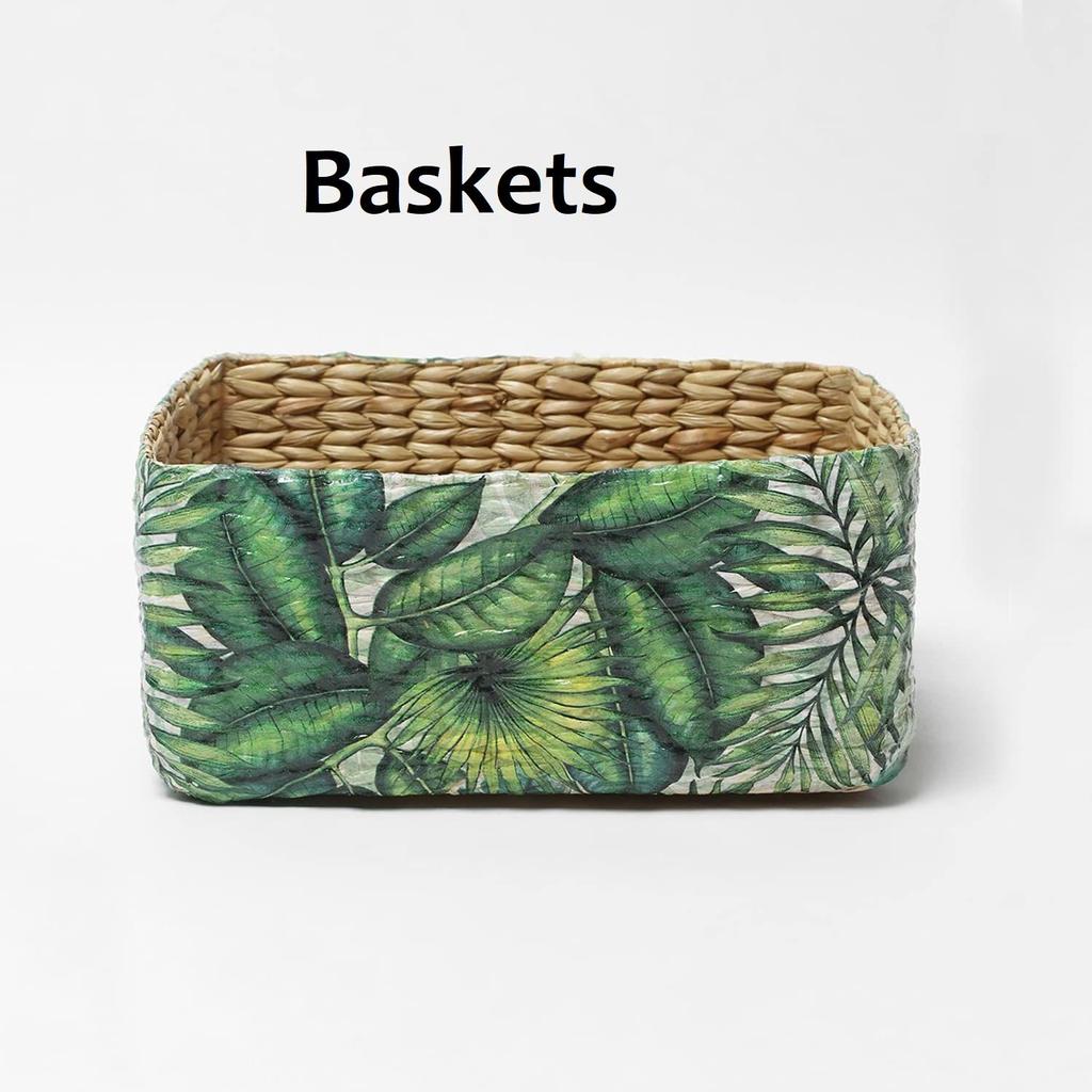 Прямоугольные корзины для хранения | Корзина из тростника или бамбука | Плетеная корзина в качестве подарка Корзина для вещей / Корзина для гардероба из ротанга (Зеленый лист)