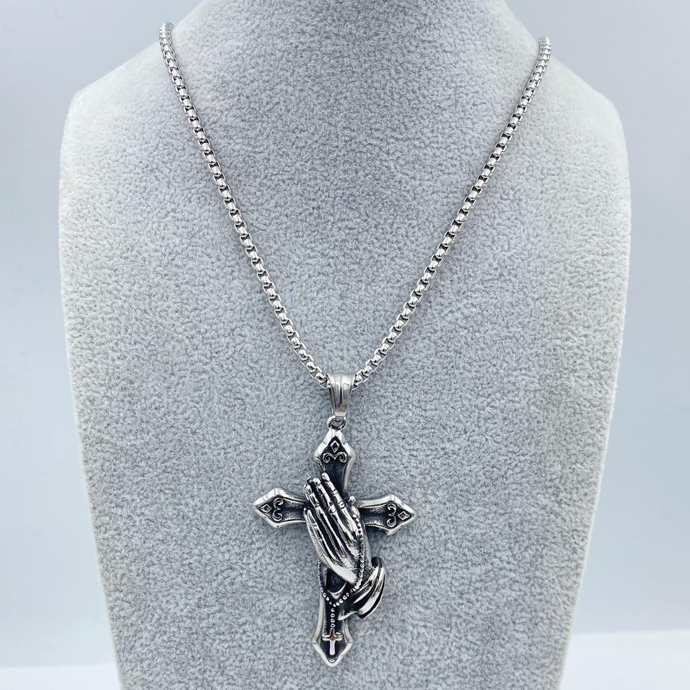Titanium Steel Cross 70CM Long Necklace Pendant Retro Hip Hop Punk Style Necklace