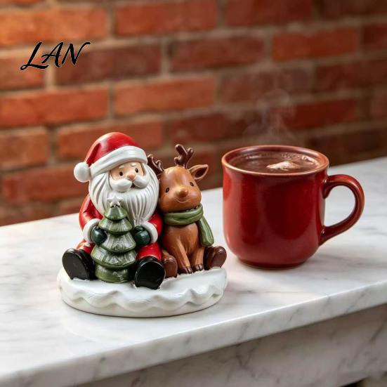 Holiday Home Decor Ornaments Santa And Deer Figurine, Christmas Gnome Resin Statue, Decorative Figures for Table Centerpiece Living Room Bedroom