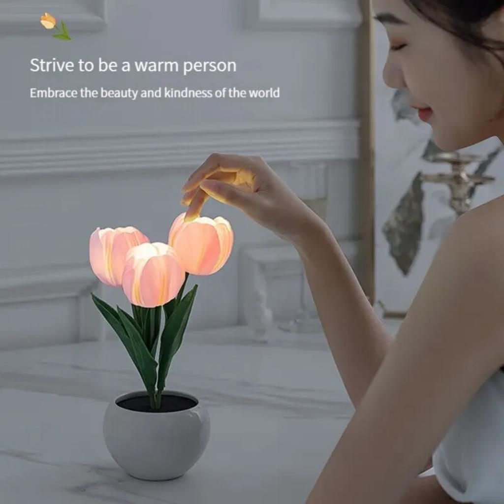 New Tulip Night Light Decorative Flower LED Lamp Battery Power Dormitory Decor Lamp Bedroom Bedside Tulip Sleep Light