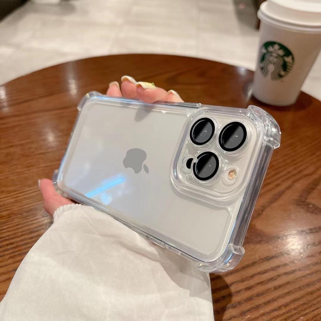 Роскошный противоударный прозрачный чехол для телефона для iPhone 14 13 12 Pro Max, силиконовый бампер, прозрачный с защитной пленкой для объектива, жесткая задняя крышка