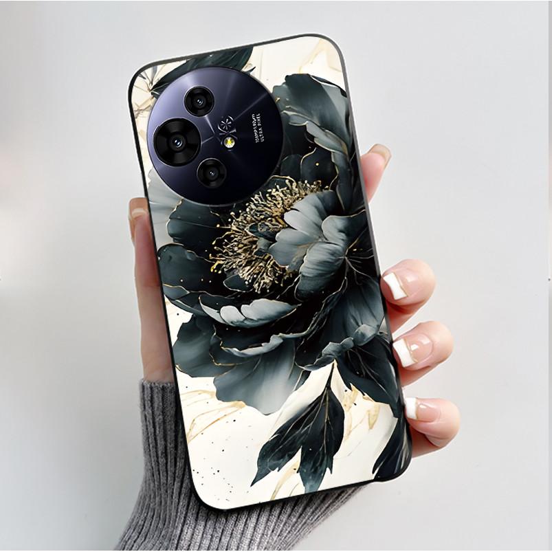 Чехол для телефона TCL 50 Pro NxtPaper 5G, Роскошный модный, с бабочкой и цветком, Черный, Мягкий ТПУ, Силиконовый, Ударопрочный, Корпус