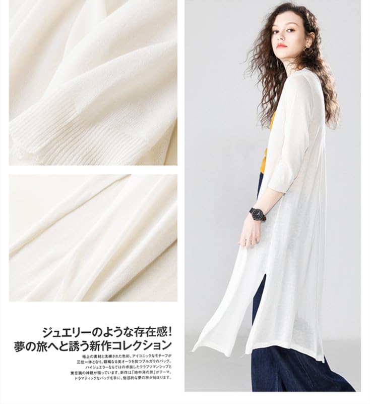 САРАДЕМУНТ Длинный трикотажный кардиган для кондиционирования воздуха с УФ-защитой, однотонный, идеально подходит для офиса, женский кардиган, защита, защита, разрез, стройнящий, стильный, легкий, рукав 3/4