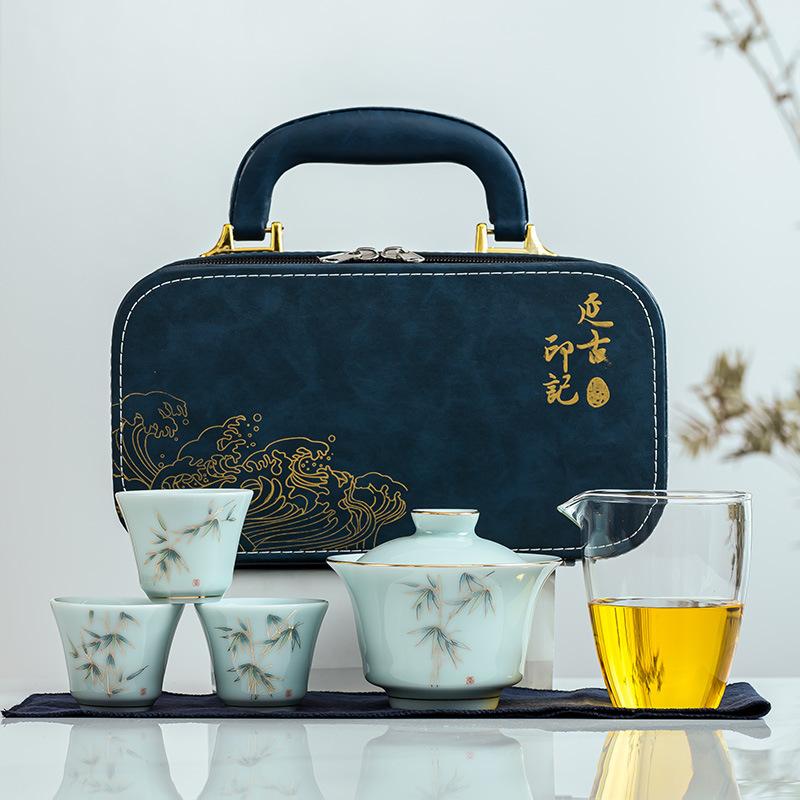 Portable Outdoor Camping Travel Tea Set Ceramic Kuaike Cup Business Souvenir