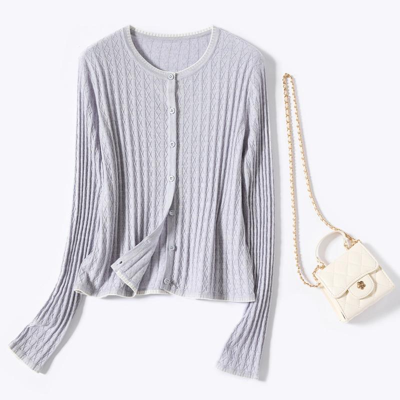 [Including Mulberry Silk] 2025 New Fashionable Dressing Round Neck Long Sleeve Small Cardigan Knitted Sweater