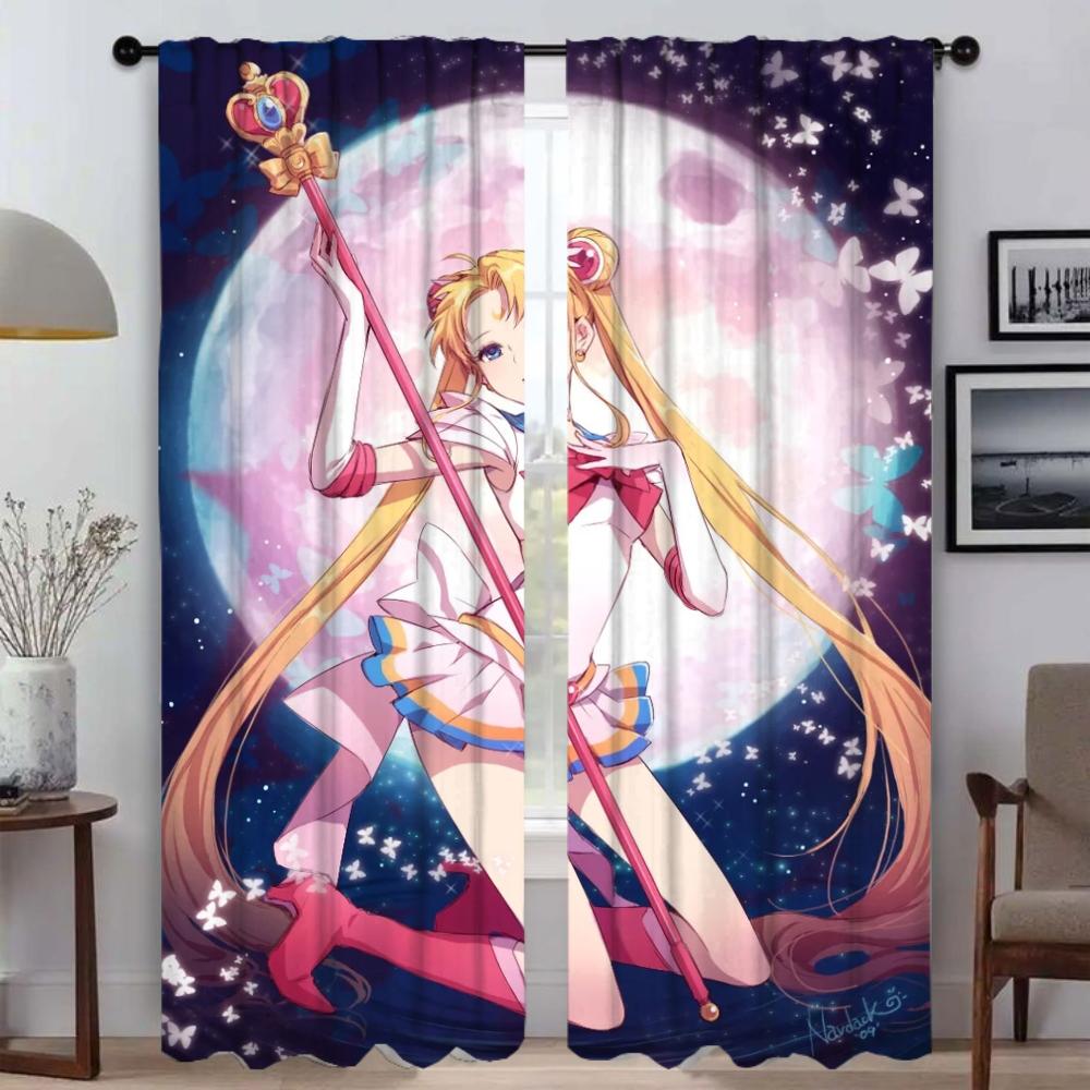 Blackout Curtain for Room 2 Panel Sailormoon Shades Halloween Decoration Anti-mosquito Curtains Tulle for Bedroom Partition Home