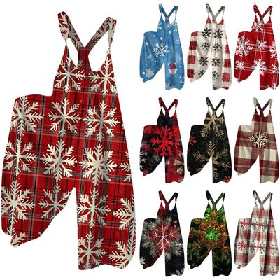 Женский модный повседневный комбинезон с рождественским принтом и широкими бретелями сзади