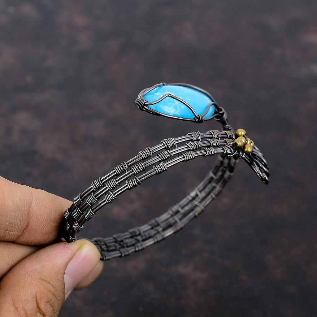 Медный браслет Smithsonite, проволочный браслет-манжета с драгоценными камнями, регулируемый браслет-манжета, уникальный браслет ручной работы, медные украшения для подарка