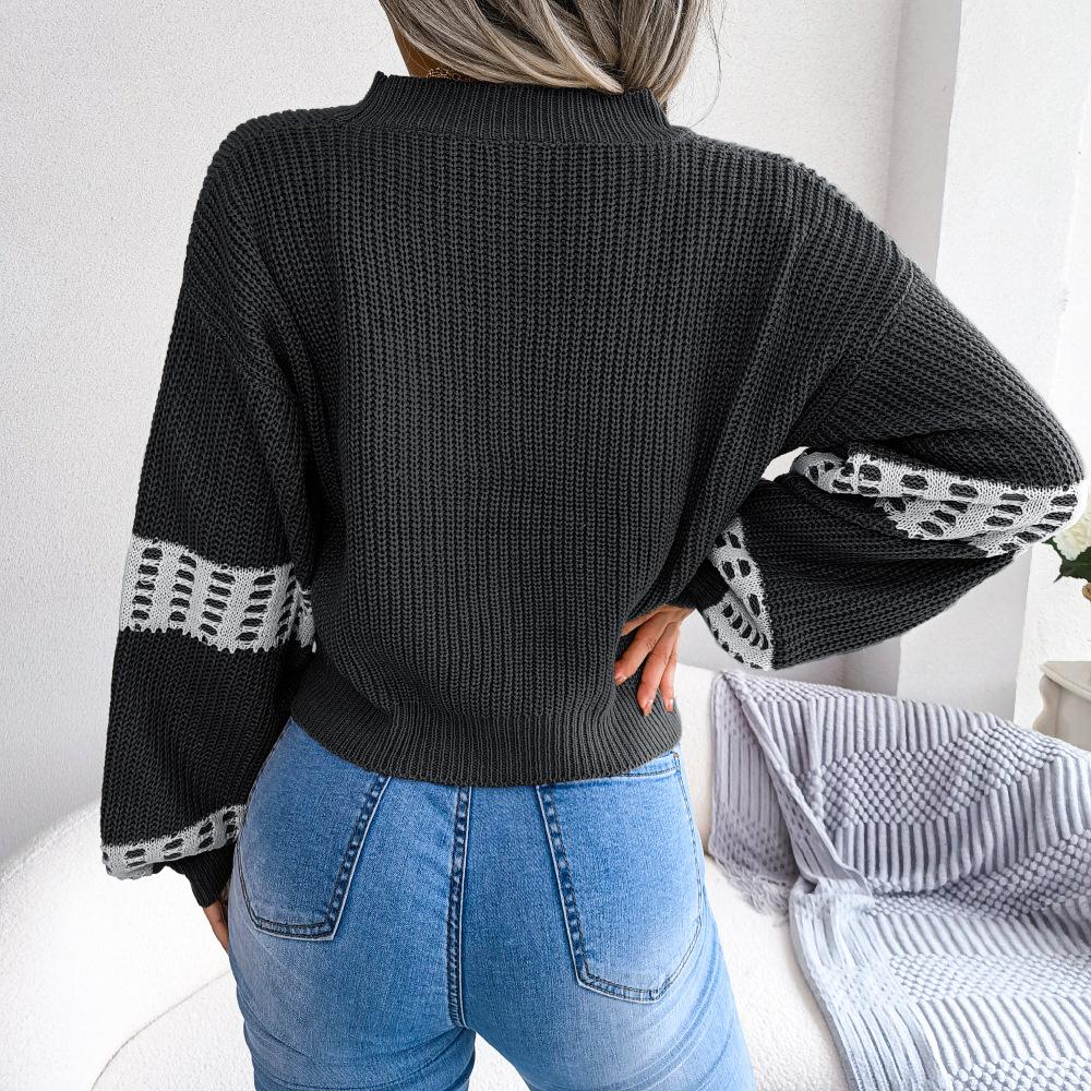 Женский осенне-зимний кардиган с рукавами-фонариками контрастного цвета