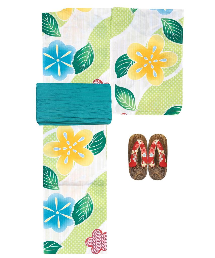 Юката комплект Junior Retro Change Weave 3 шт. Heiko C Girls In Search of the Village Where Flowers [KYOETSU] (Юката, Оби, Гета) (120см, 8. падать)