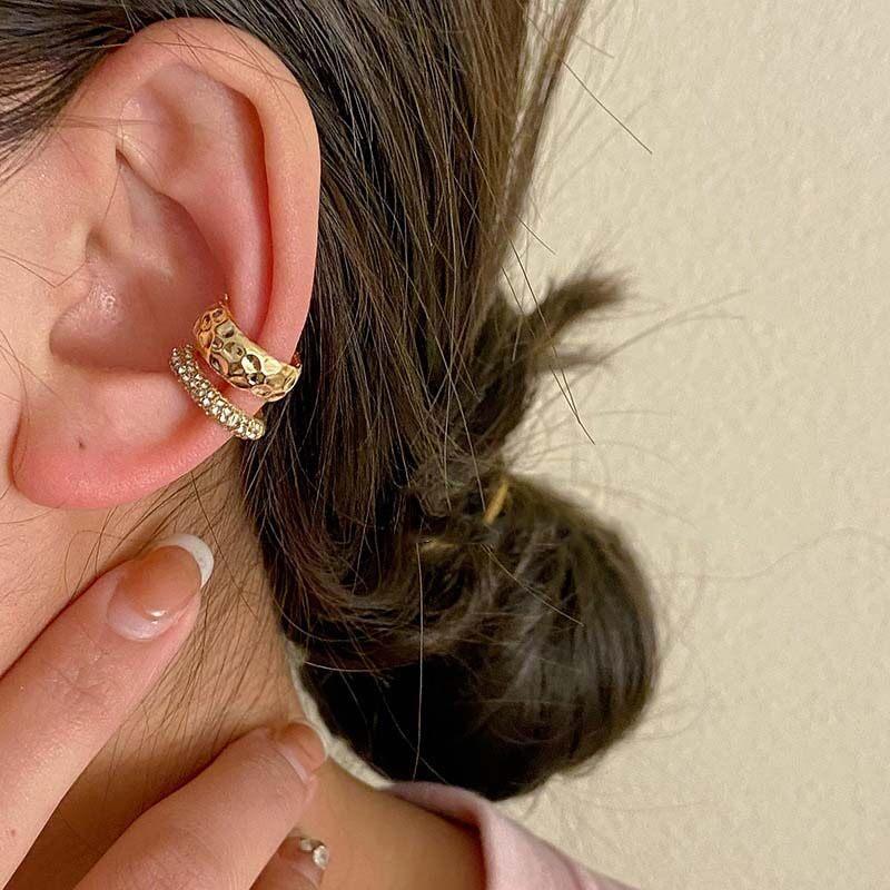 2025 New Fashion Gold Color Circle Non-Piercing Ear Clip Earrings for Women Man Fake Piercing Ear Cuff Earrings Zircon Set Gift