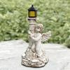 Resin Angel Statue with Solar Lights Roma Pillar Cherub Angel Garden Statue Angel Sculpture for Garden Porch Patio Yard Decor