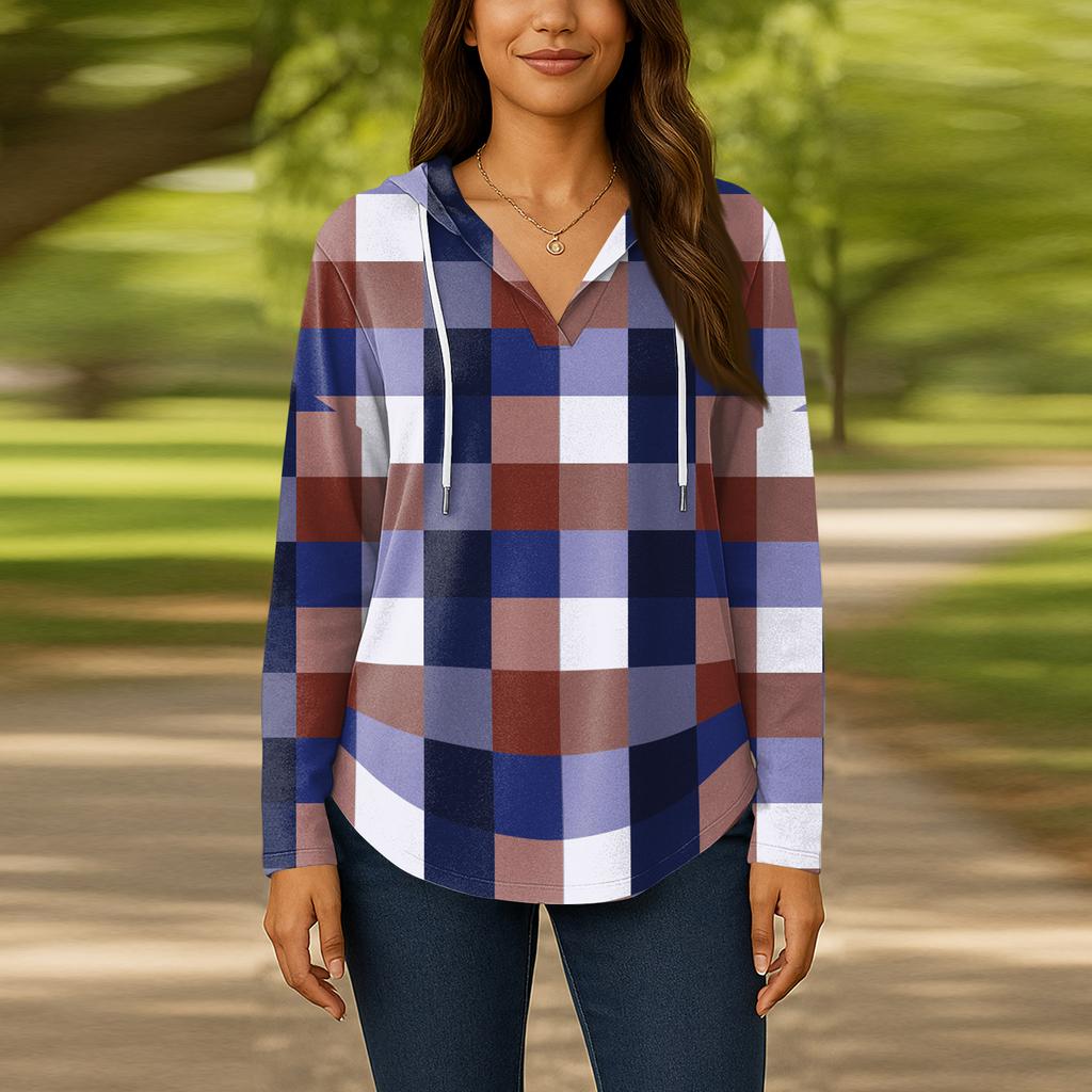 Женские модные толстовки с капюшоном V-образным вырезом с длинным рукавом и цветочным принтом на шнурке, повседневные свободные пуловеры