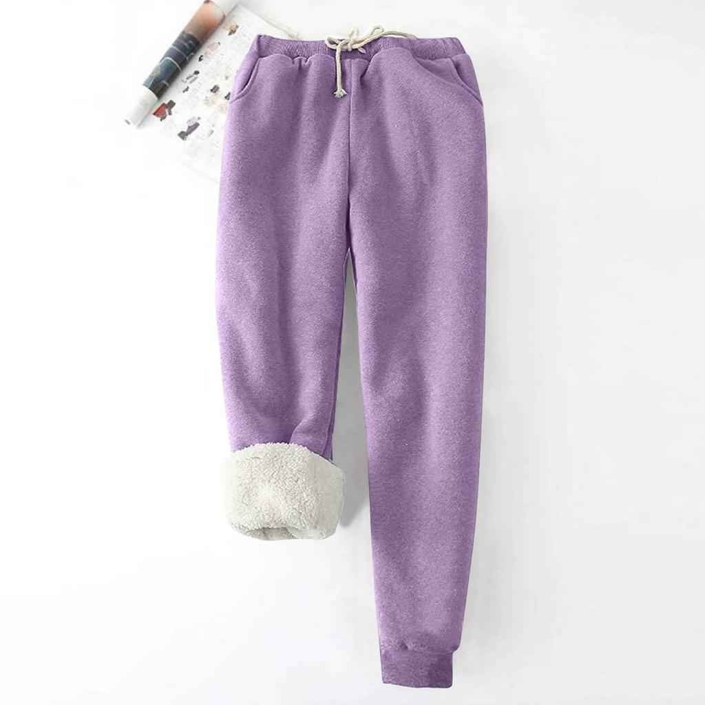 Women's Fashion Solid Color Sports Loose Thickened Thick Fleece Warm Pants