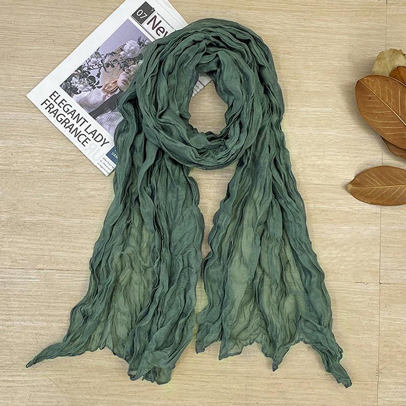 Korean Style Cotton Linen Folded Women'S Scarf Thin Pure Color Simple Match Long Shoulder Wrap Neck Warmer Silk Scarf