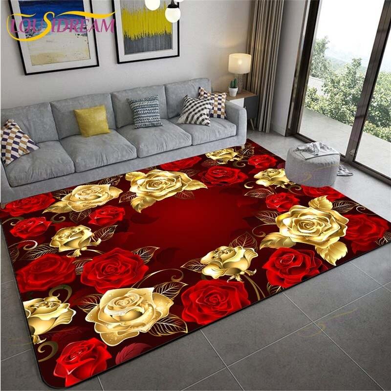 Золотые/красные розы, цветы, 3D-печать, ковры, свадебный декор, большие коврики, ковер на День святого Валентина, домашний большой ковер, подарок для комнаты девушки, напольный коврик