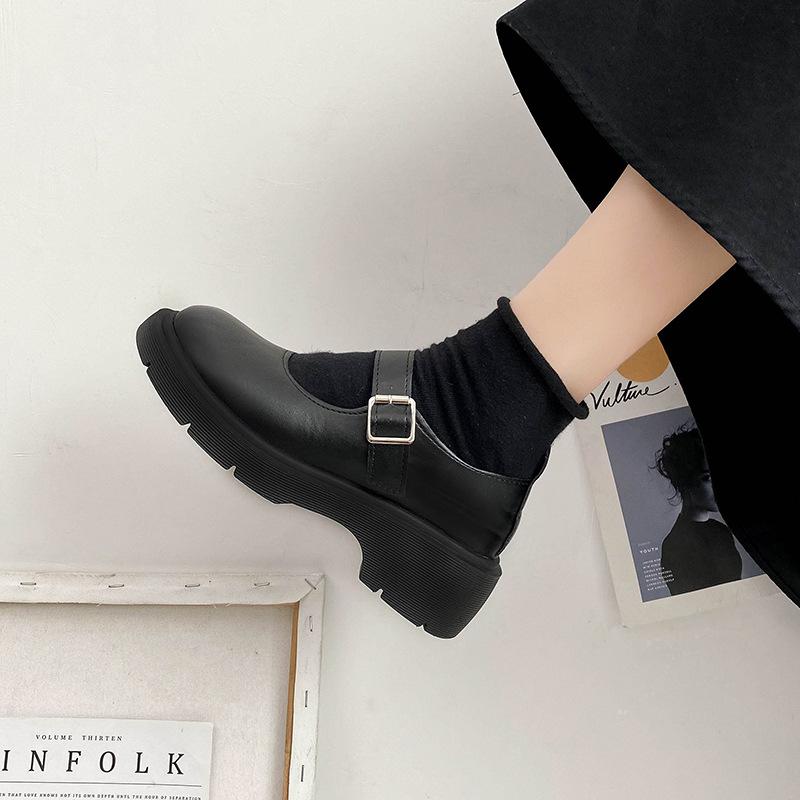 High Heels Women's Autumn 2025 New Round Head Thick Heel Versatile Retro Japanese Small Leather Shoes Black Mary Jane Shoes