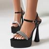 Сексуальные летние туфли на высоком каблуке, женские сандалии 2024 года, роскошные черные шлепанцы на каблуке с кристаллами, большие размеры, туфли для стриптиза и танцев, женские