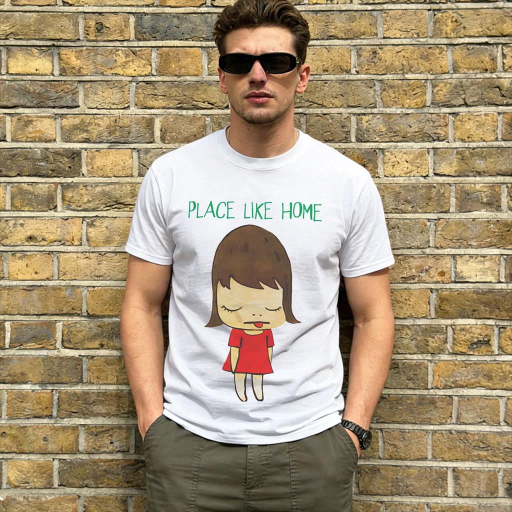 Yoshitomos Nara Pure Cotton T Shirt For Mens Summer Aesthetic Tshirts O Neck Fashion Tee Shirt Oversized Clothing