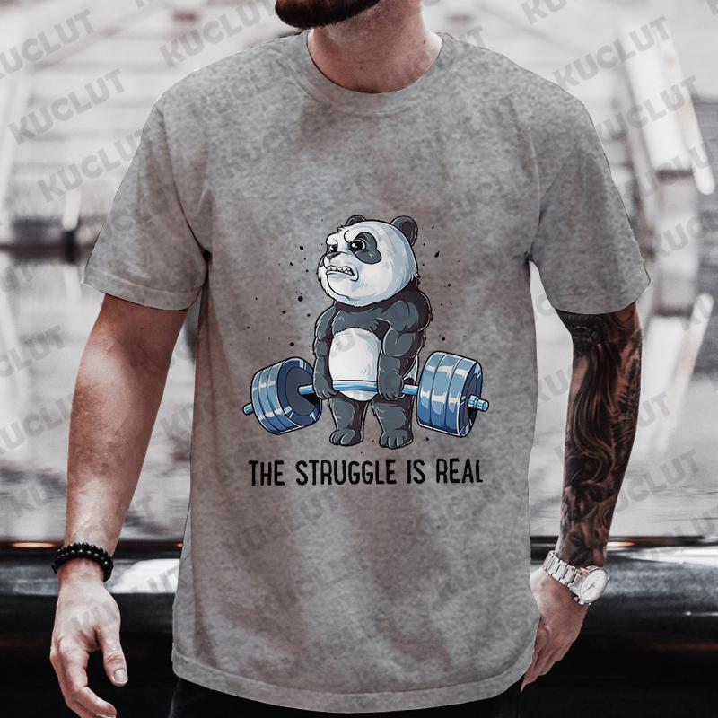 The Struggle Is Real Panda Weightlifting Graphic T Shirt Unisex Clothes Tops Short Sleeve Unisexs Brand Tshirt Gym Unisexs Oneck Tees