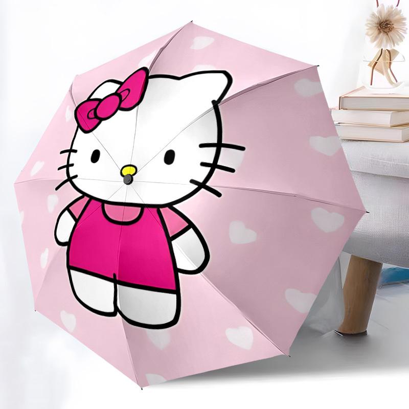 1pc Hello Kitty Automatic Folding Personality Personality Umbrella, Portable Collapsible Design, 8-Rib Iron Frame, All-Season Casual Outdoor Accessory