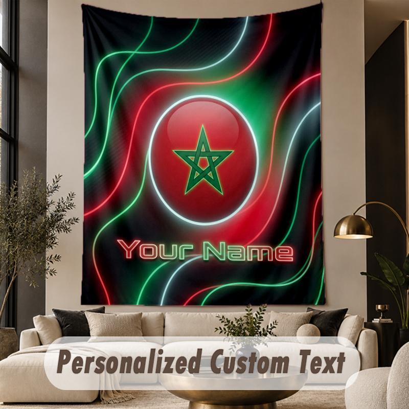 Custom Text Tapestry Morocco Football Print Wall Tapestry Indoor Living Room Wall Decor