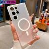 Оригинальный тонкий мягкий матовый полупрозрачный чехол из ТПУ для Samsung S26 S25 S24 S23 Ultra Plus С крышкой для магнитной зарядки Magsafe