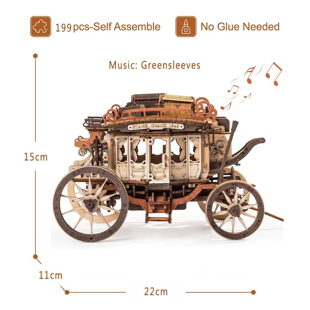 ROBOTIME ROKR Stagecoach Mechanical Music Box 3D Wooden Puzzle AMKA1