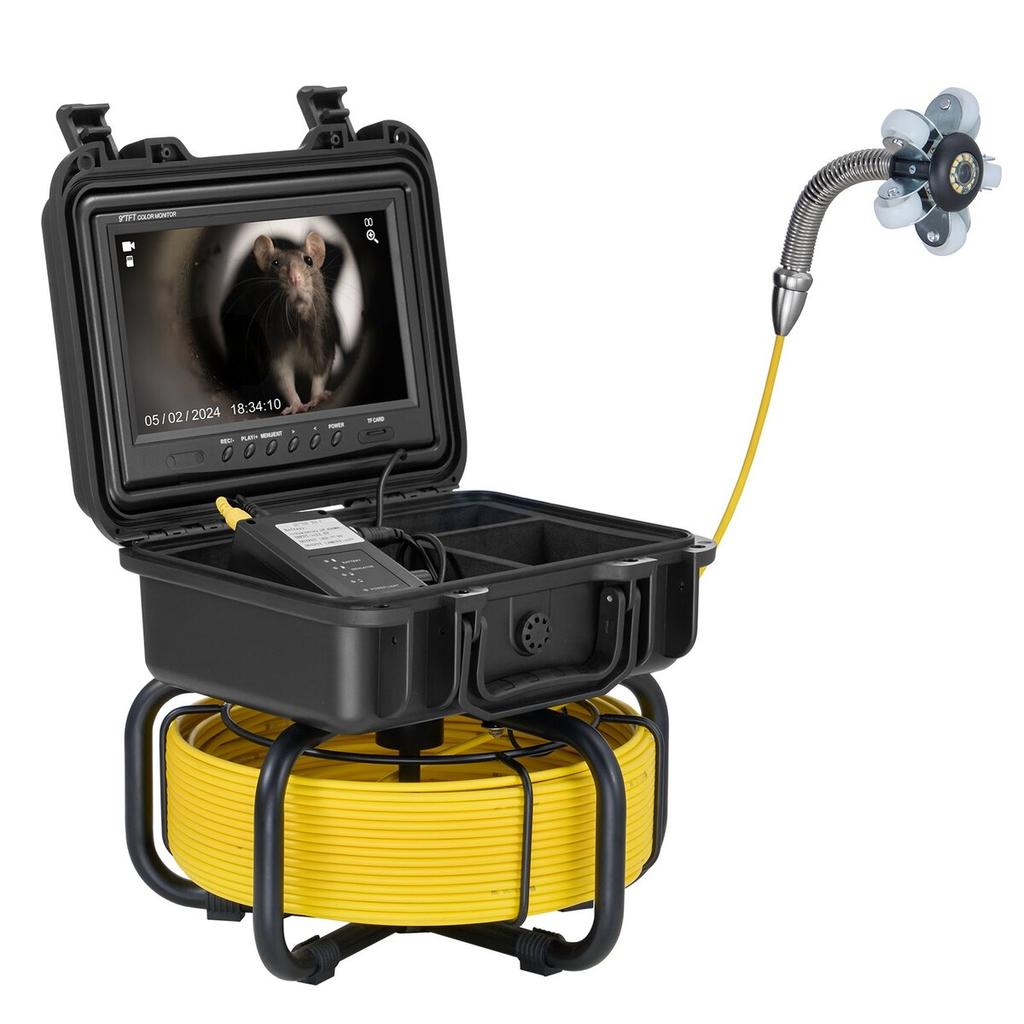 Sewer Camera 98 ft/30m Self-Leveling Drain Camera with 9" Screen 36X Zoom