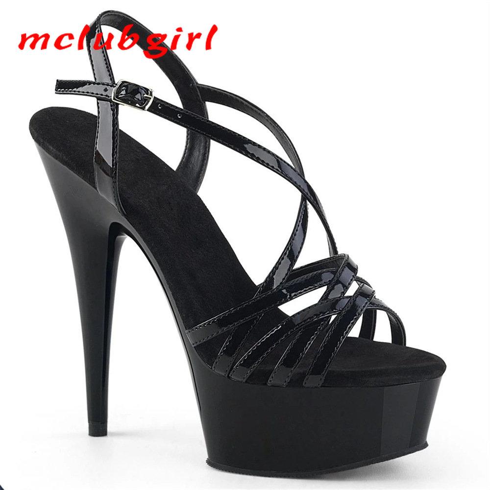 Women's Shoes High Heel Sandals Sexy Fashion Thin Heel Open Toe Cross Thin Band Black 15cm Heel 5cm Platform YKC