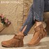 Suede Flats Women Snow Ankle Boots Tassels Fashion Shoes Winter Designer New Botas  Trend Designer Walking Botas De Mujer