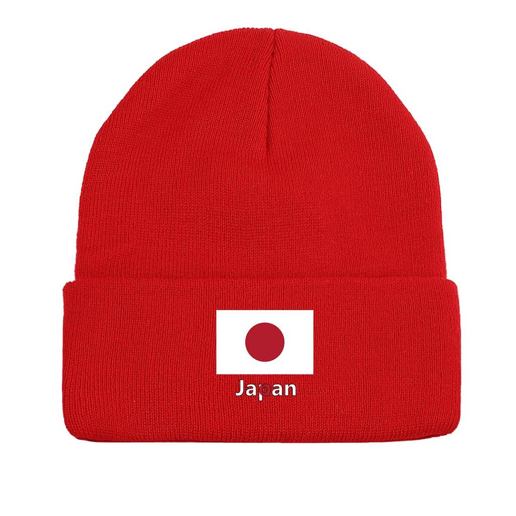 Japan Flag Print Knitted Hat Beanie, Woman Cap Soft Lightweight Simple Gorro Knit Cap Beanie