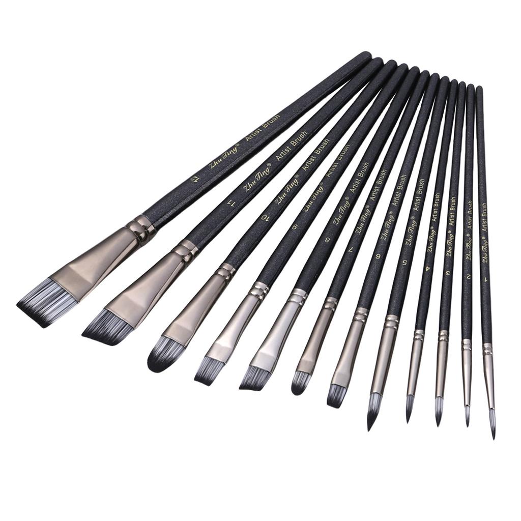 12 шт. Художественные кисти Деревянная ручка Кисть для рисования для детей Взрослых Акварель Гуашь Масло Акрил Живопись Искусство для лица и тела