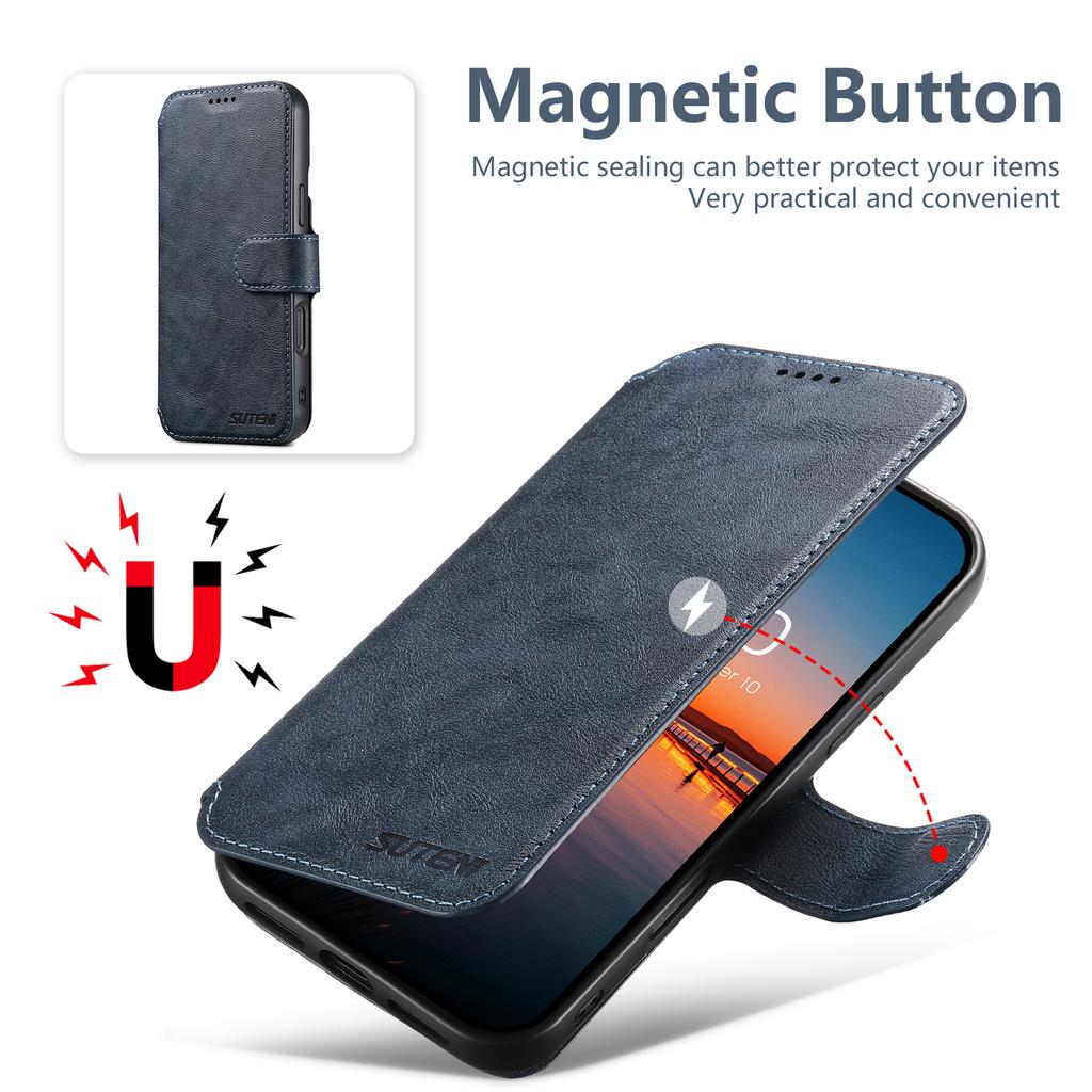 SUTENI Q-05 Чехол-кошелек для iPhone 14/13 2 в 1, съемная кожаная откидная крышка для телефона с подставкой