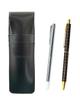 Тонкий пенал из воловьей кожи, металлический индикаторный стержень и стандартного размера металлическая прямая шариковая ручка с двойным анодированием, черная решетка, черный, набор,