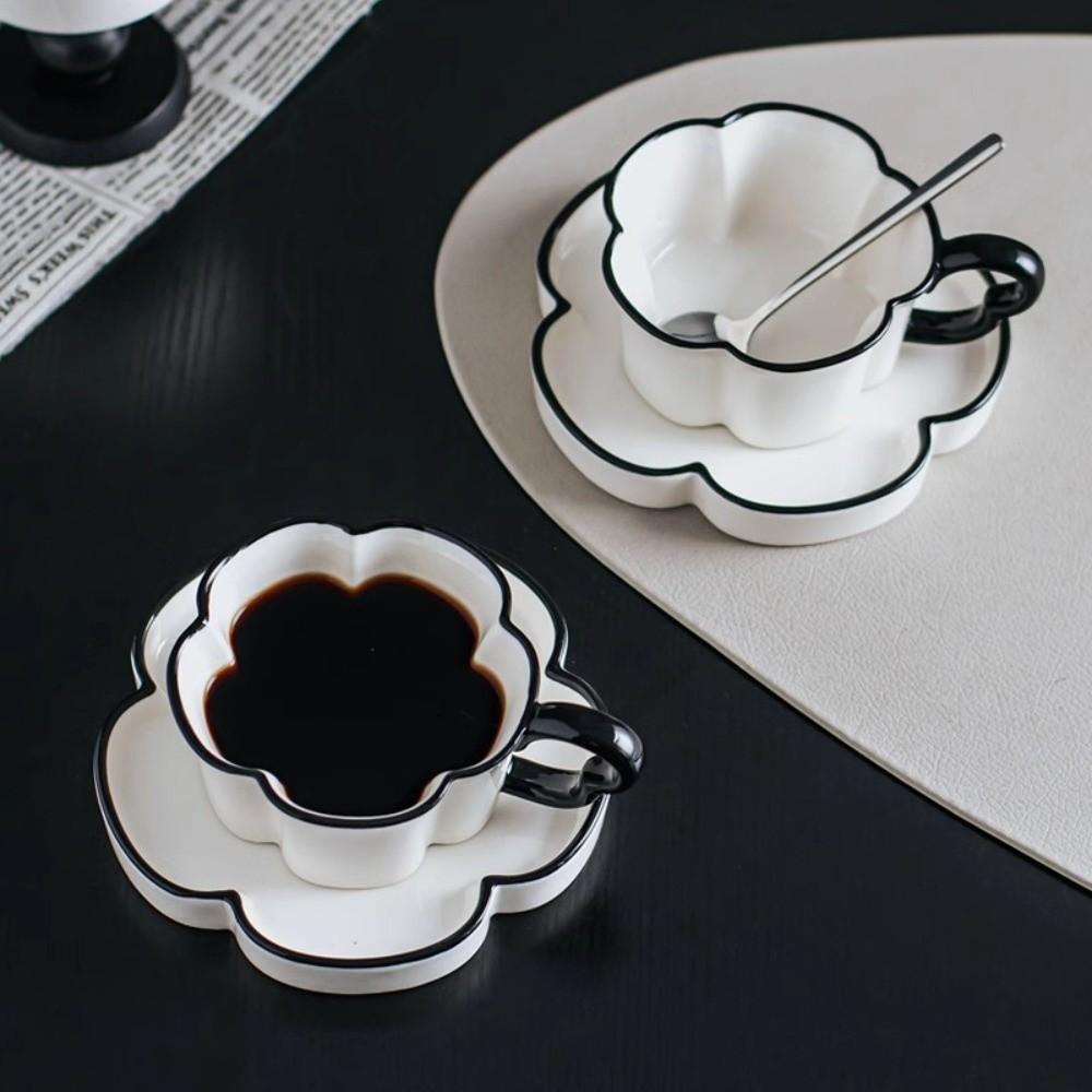 Black and White Floral Mug Modern Tea Cup Tableware Coffee Cup Set Office