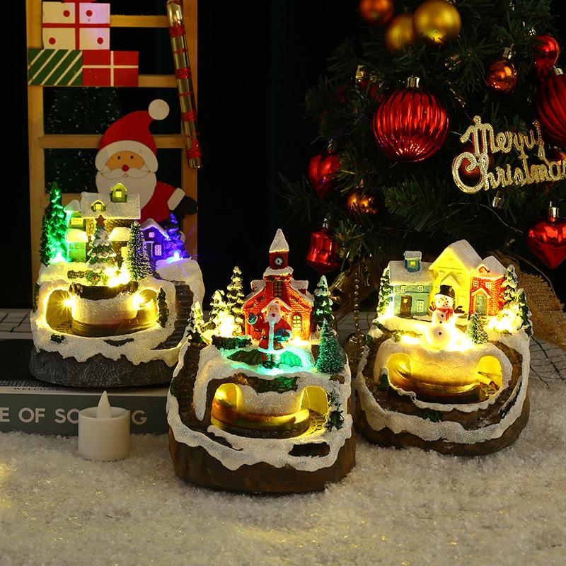 D2 Christmas 20250 Xmas Resin Crafts Led Lights Christmas Tree Snowflake Decoration Train Christmas Village Sets Musical House