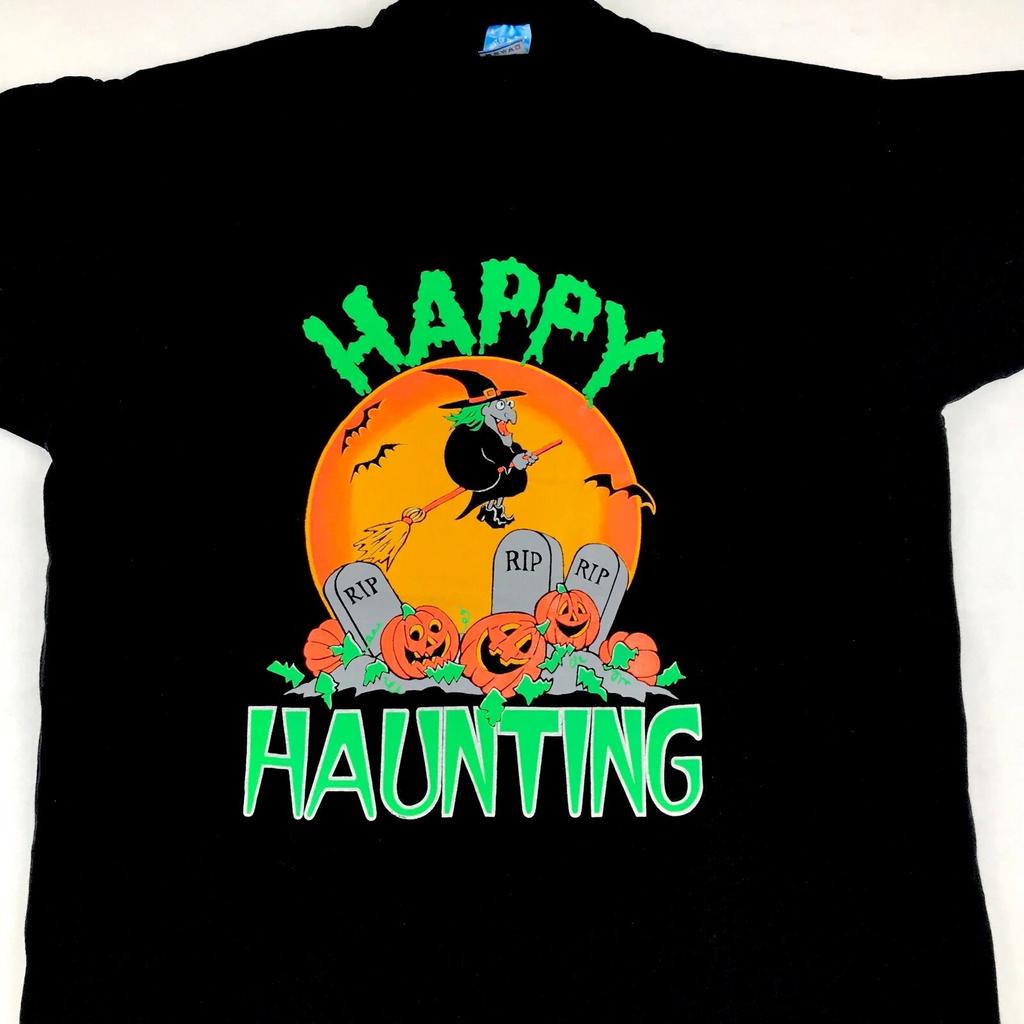 Винтажная футболка HALLOWEEN 90-х HAPPY HAUNTING мультяшная ХЭЛЛОУИН размер L ведьма одинарный шов