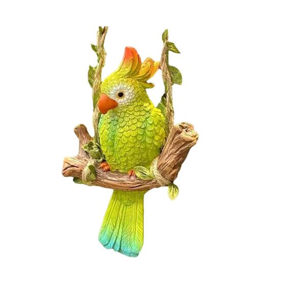 Resin Parrot Swing Figurine Outdoor Hanging Animal Sculpture Tropical Bird Swing Statue for Patio