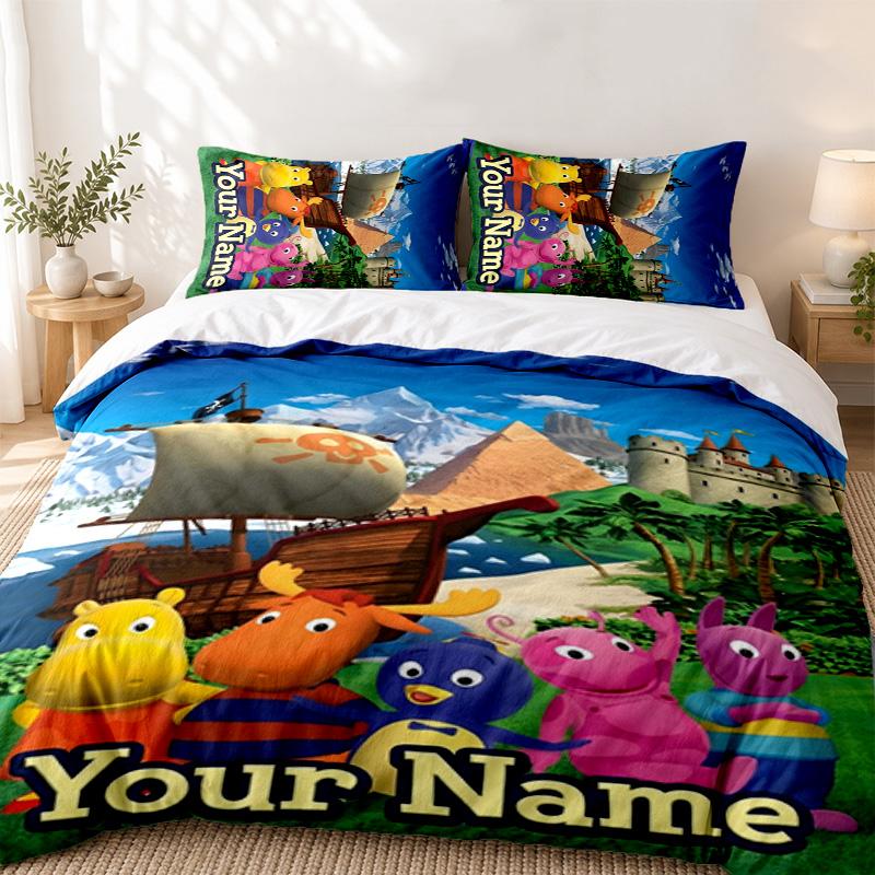 Backyardigans Custom Name 3pc set Perfect for bedroom use Comfortable bedding set includes a duvet cover and two pillowcases Ideal birthday or Christm