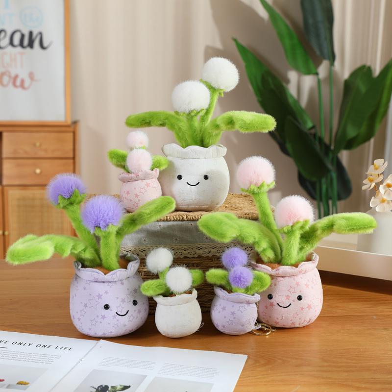 Cute Plant Pot Plush Toy Kawaii Strawberry Lily Dandelion Stuffed Keychain Pendant Soft Healing Desk Ornament Plush Doll Gift