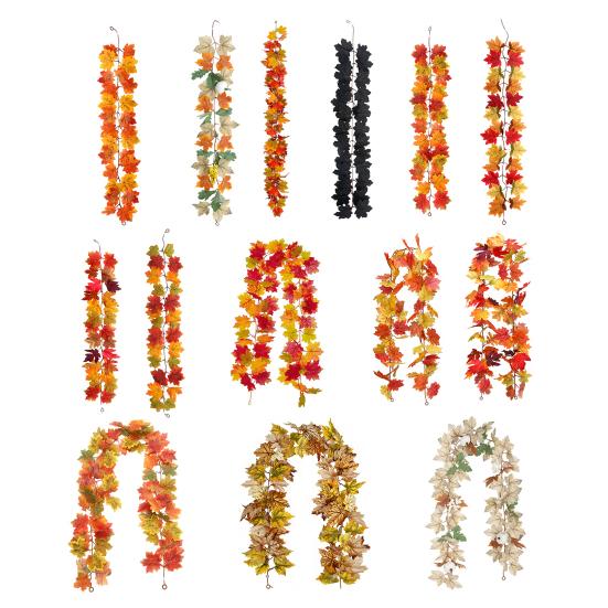 100/175Cm Artificial Maple Leaf Garland Uv Resistant Fall Halloween Thanksgiving Day Harvest