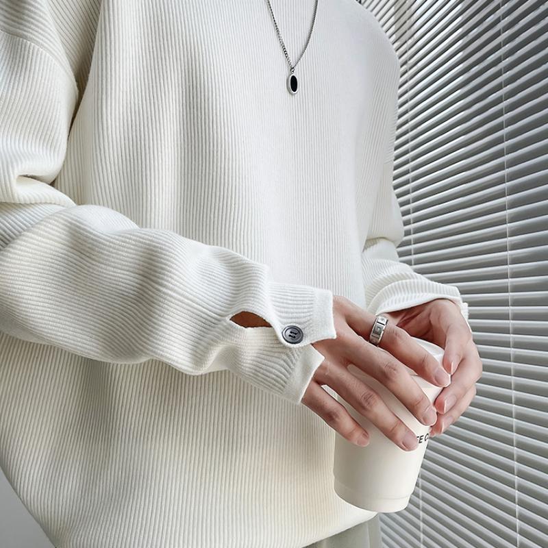 Осенне-зимний однотонный свитер с круглым вырезом, мужская корейская версия, универсальный, свободный белый пуловер, базовый слой с длинными рукавами