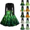 Women's Fashion V-neck Casual Slim St. Patrick Print Long-sleeved Dress