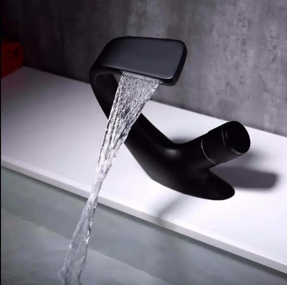 Modern Single-hole Bathroom Basin Faucets, Stainless Steel Cold and Hot Water Faucet Bases, Waterfall Faucets