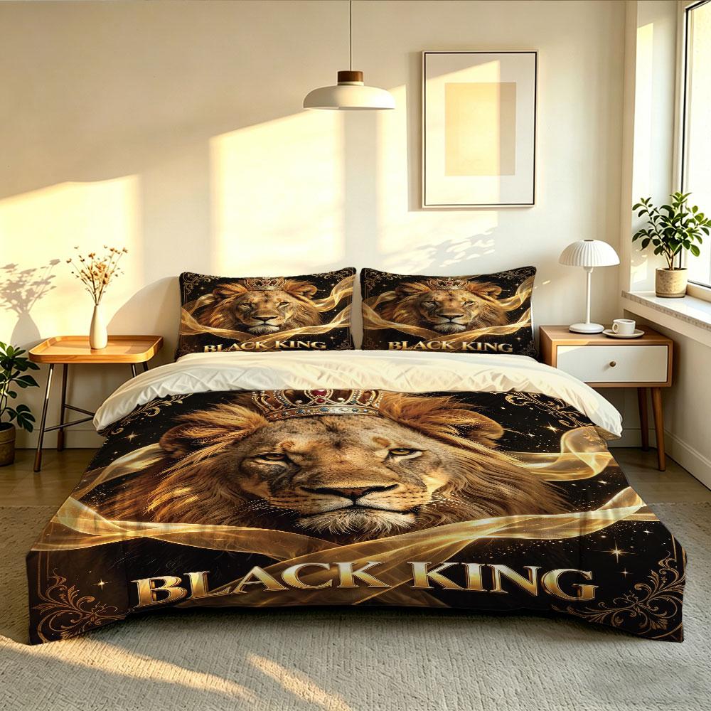 3PCS Crown Lion Bedding Set, without a filling, soft and machine-washable, suitable for decorating bedrooms