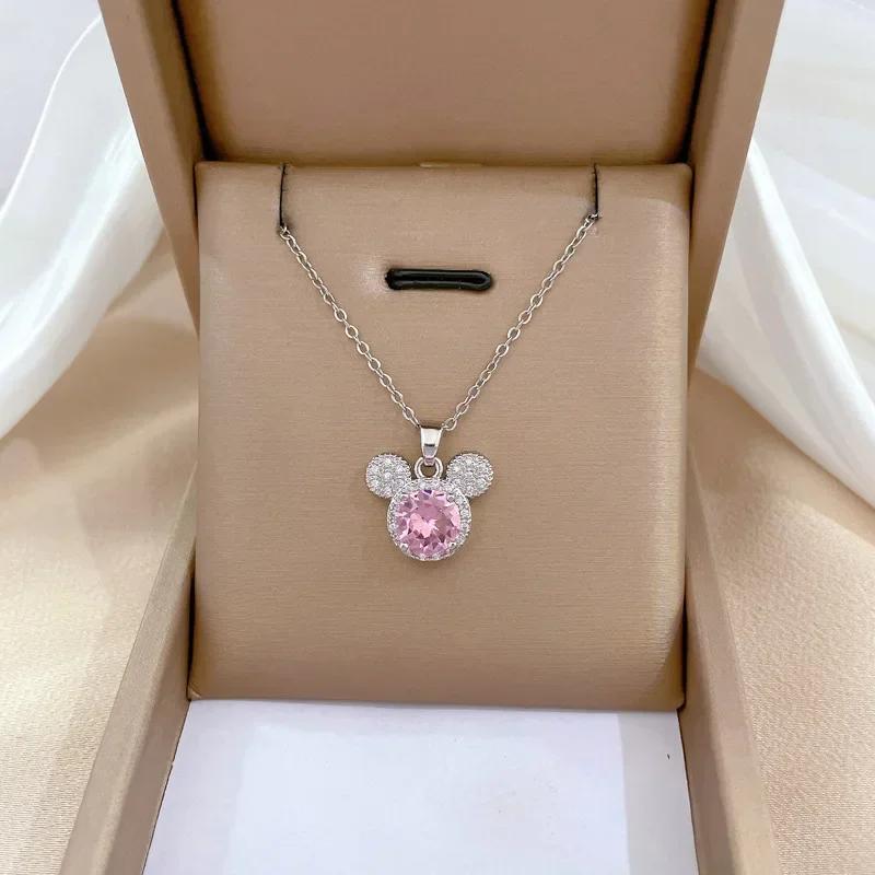 Stainless Steel Chain Zircon Head Necklaces for Women Girls Cartoon Jewelry Accessories Birthday Gifts for Friends