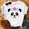 Cute Panda With Sunglasses Graphic Women T-Shirt Minimalist Black Line Animal Print Short Sleeve Casual Streetwear Tee